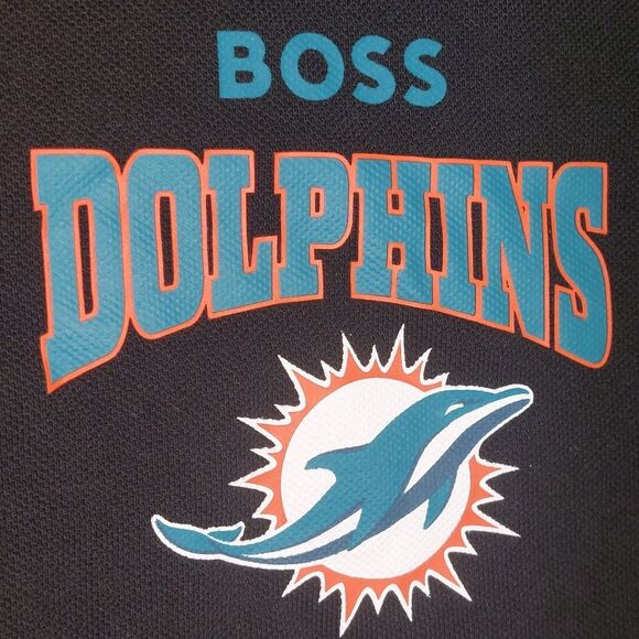 EUC BOSS X NFL Men's Pique Cotton Miami Dolphins Punter Polo Black/Aqua Size L - Picture 6 of 16